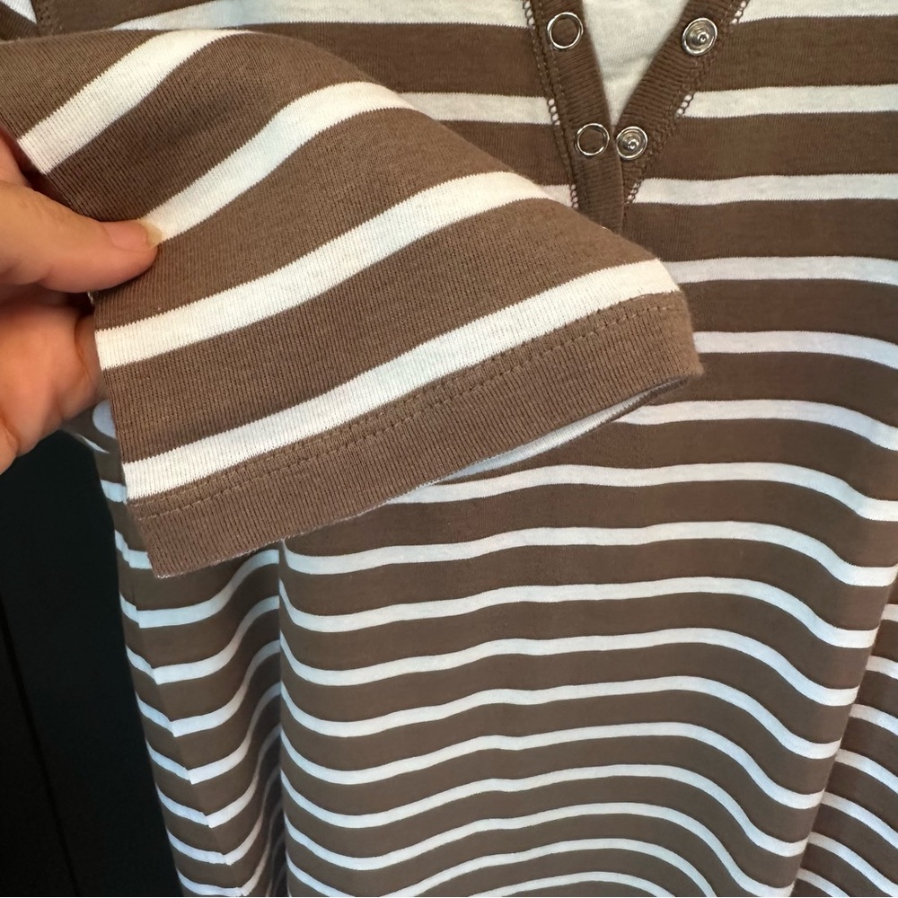 Karen Scott Sport Woman's Cotton White & Tan Striped With Hood Size‎  M - Picture 7 of 11